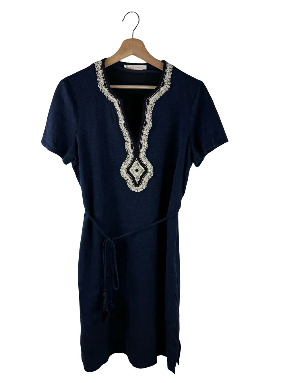Tory Burch Liliana Linen Dress Tie Waist Blue Medium